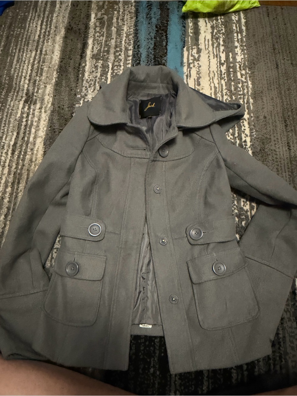 Jack by BB Dakota Gray Lined Coat with Gold Logo Detail